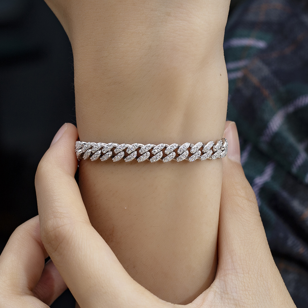 MSB-624 18K Puti nga Bulawan Lab Gitubo nga Diamond Custom Cuban nga Pulseras 14