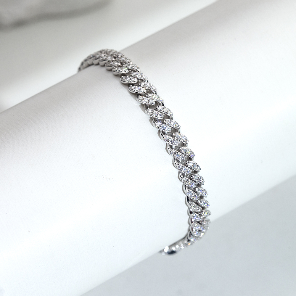 MSB-624 18K Puti nga Bulawan Lab Gitubo nga Diamond Custom Cuban nga Pulseras 11