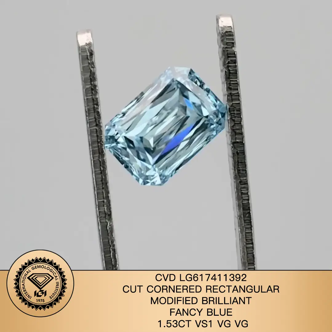 Messi Jewelry Lab Diamond Radiant Cut Fancy Blue 1,53CT VS1 CVD LG617411392 1