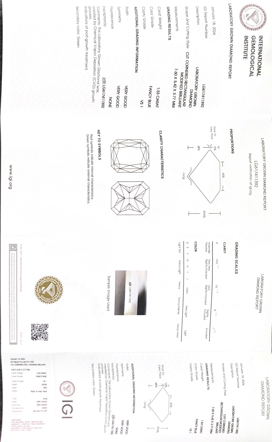 Messi Jewelry Lab Diamond Radiant Cut FANCY BLUE 1.53CT VS1 CVD LG617411392 136