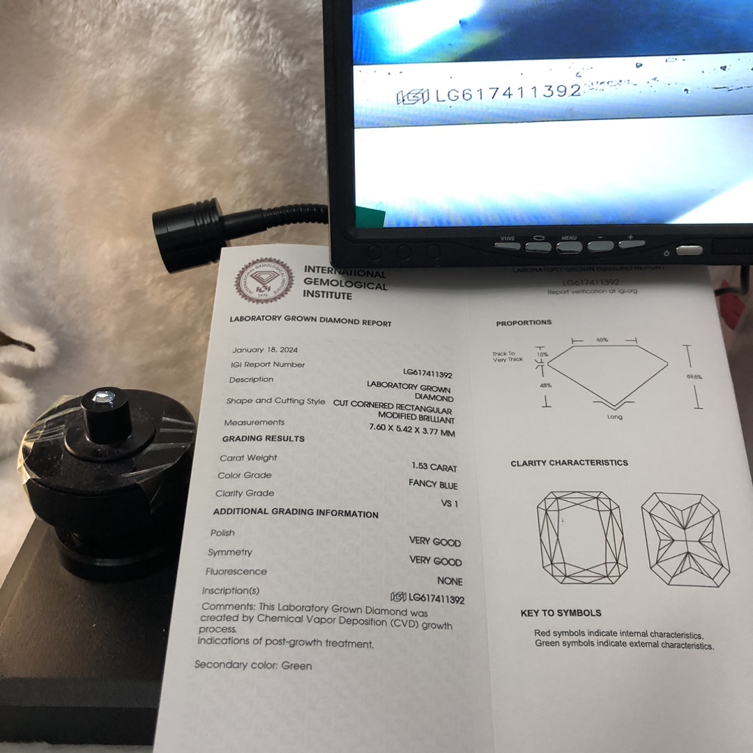 Messi Jewelry Lab Diamond Radiant Cut FANCY BLUE 1.53CT VS1 CVD LG617411392 86