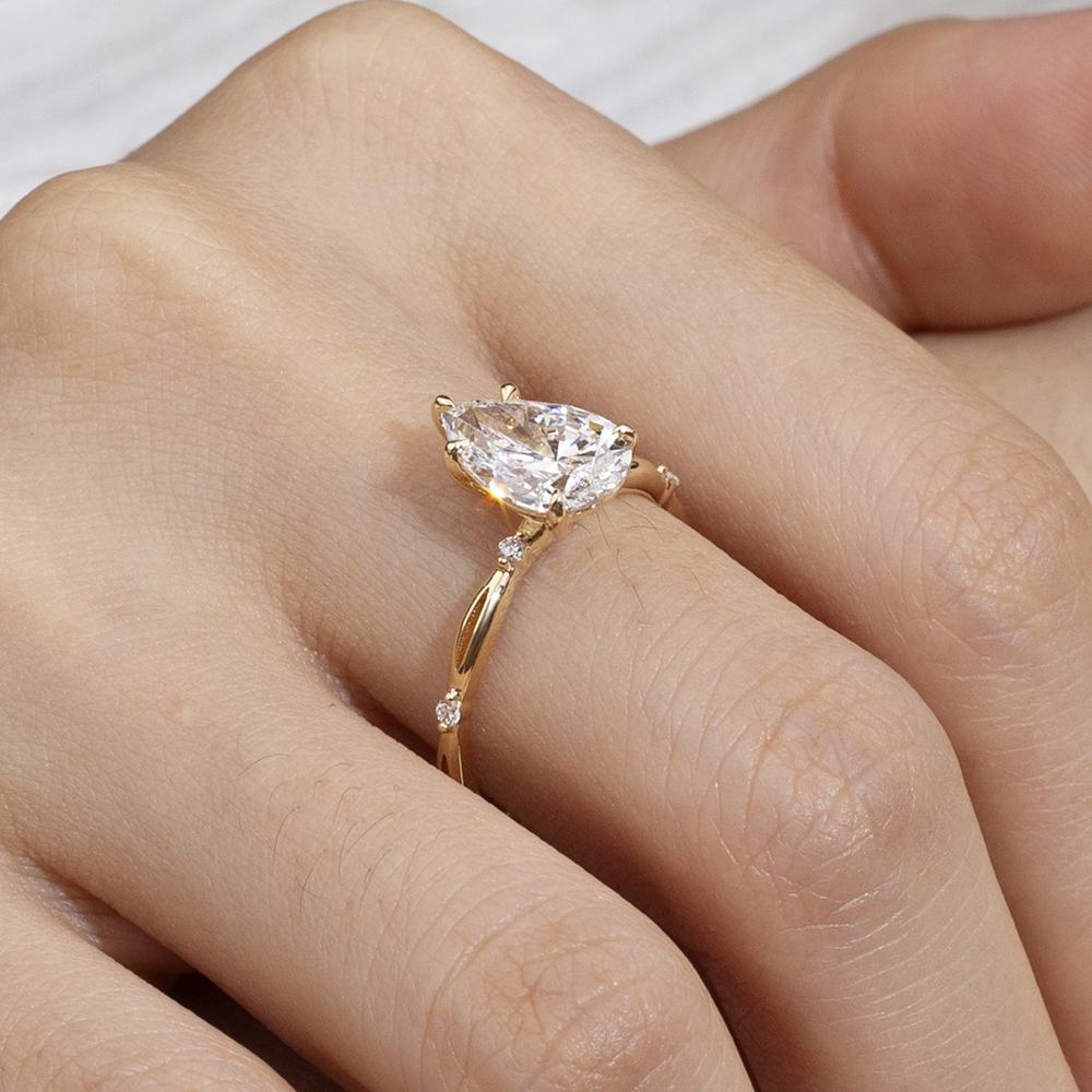 MSR-1709 White 2CT Pear Shape IGI lab Grown Diamond Ring 18K Yellow Gold Solitalire Ring - Messijewelry 11