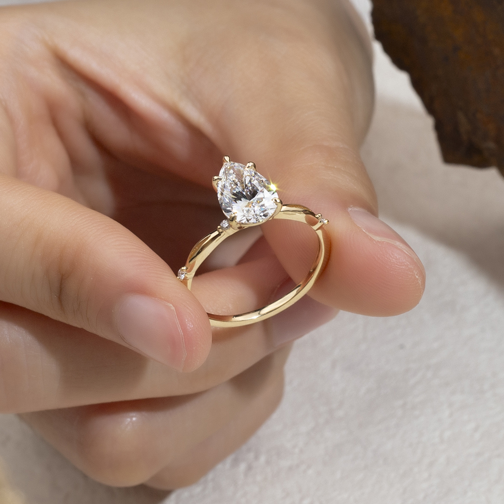 MSR-1709 White 2CT Pear Shape IGI lab Grown Diamond Ring 18K Yellow Gold Solitalire Ring - Messijewelry 8