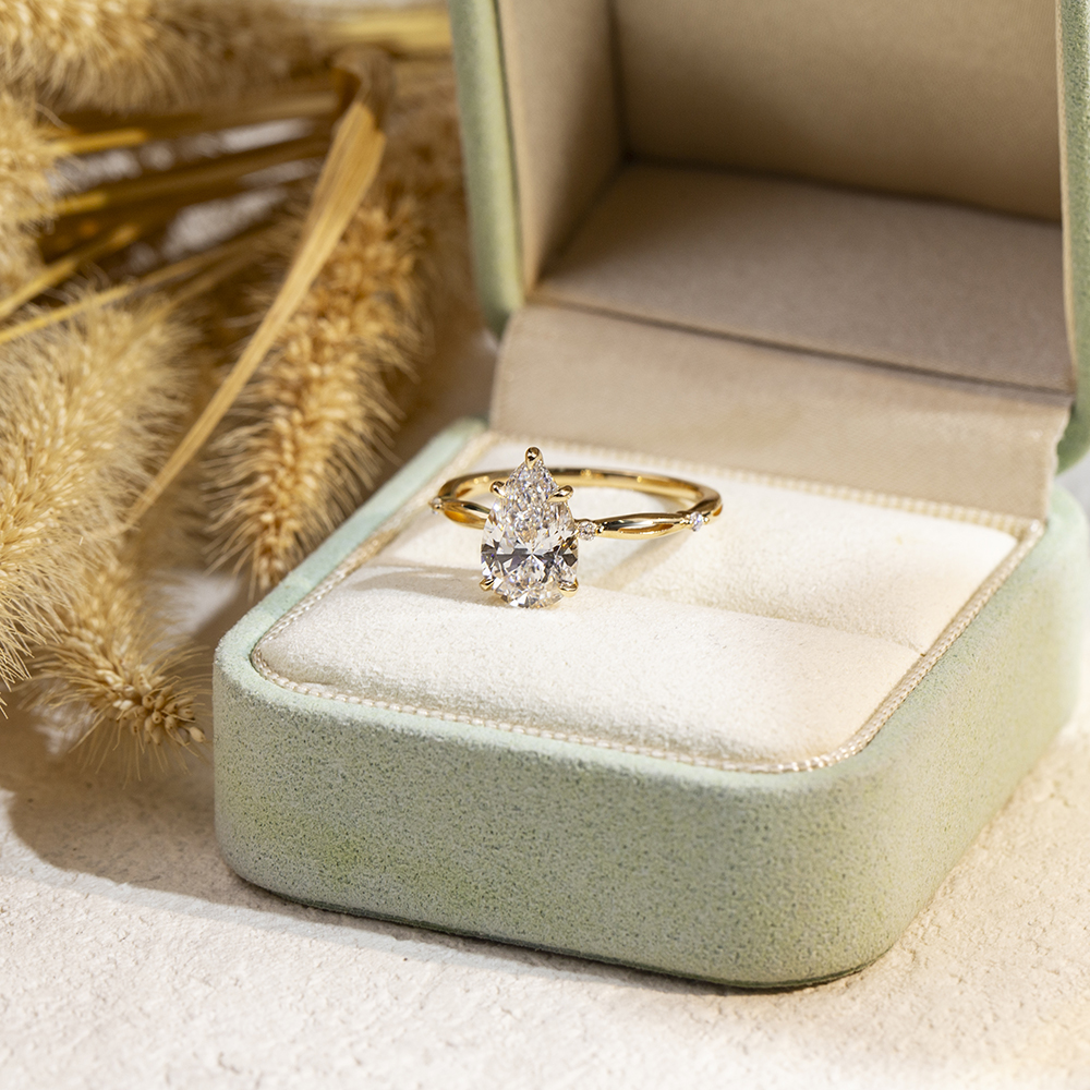 MSR-1709 White 2CT Pear Shape IGI lab Grown Diamond Ring 18K Yellow Gold Solitalire Ring - Messijewelry 13