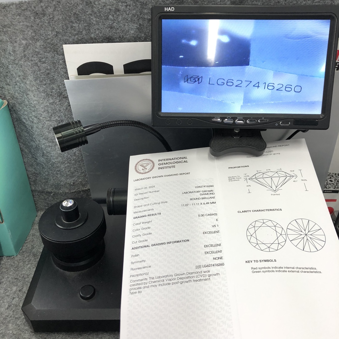Kualiti IGI Lab Grown Diamond CVD LG627416260 5.00CT E VS1 3EX Pengeluar | Barang Kemas Messi 17