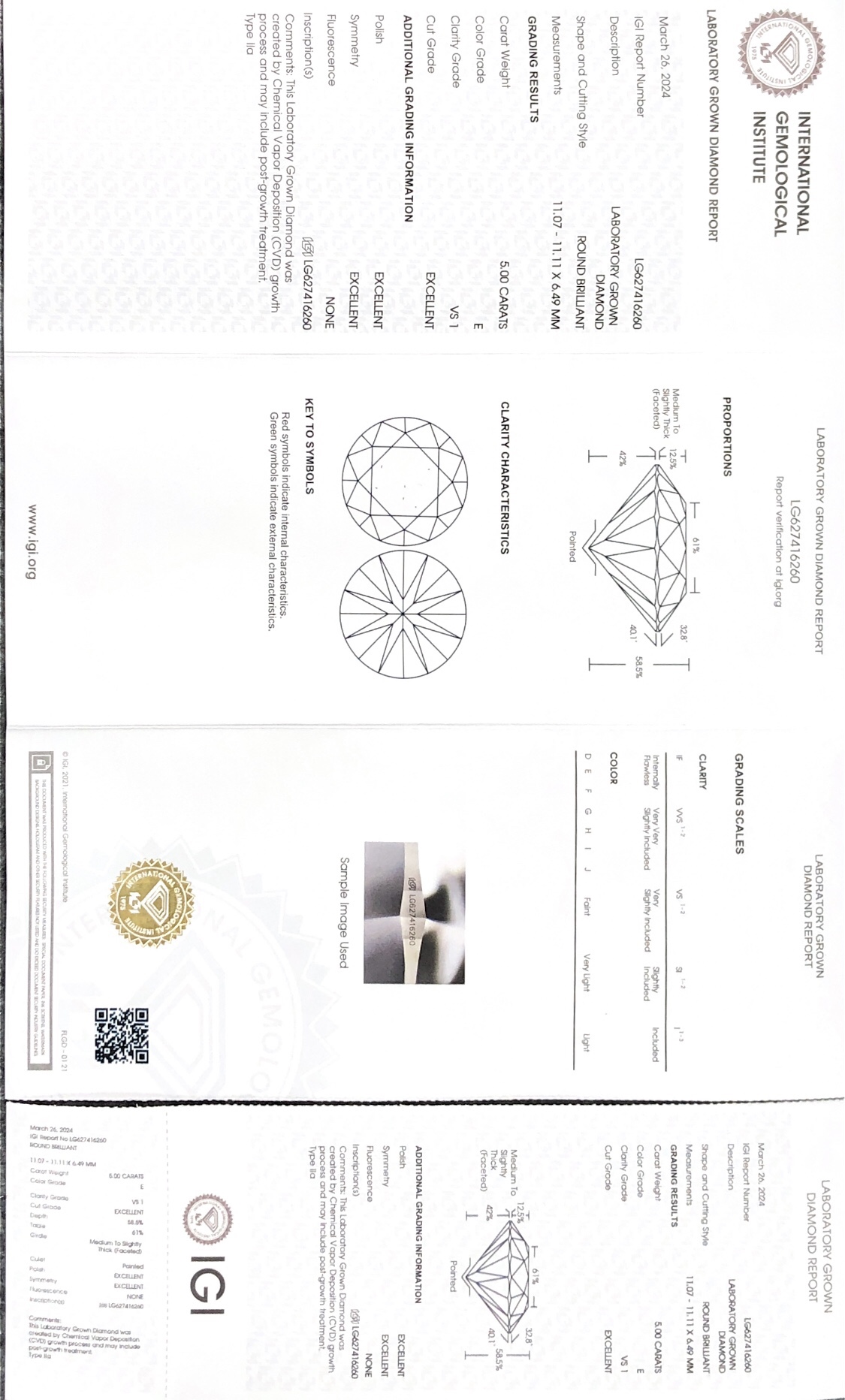 Kualiti IGI Lab Grown Diamond CVD LG627416260 5.00CT E VS1 3EX Pengeluar | Barang Kemas Messi 13