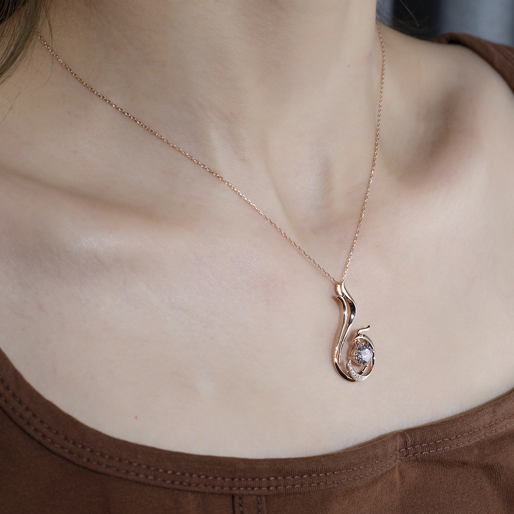 Disesuaikan MSN-854 18K Rose Gold Bentuk Bulat Makmal Kalung Berlian Tumbuh| Barang Kemas Messi 19