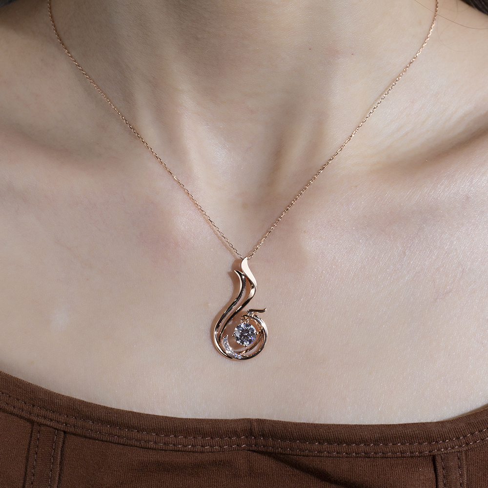 Disesuaikan MSN-854 18K Rose Gold Bentuk Bulat Makmal Kalung Berlian Tumbuh| Barang Kemas Messi 18