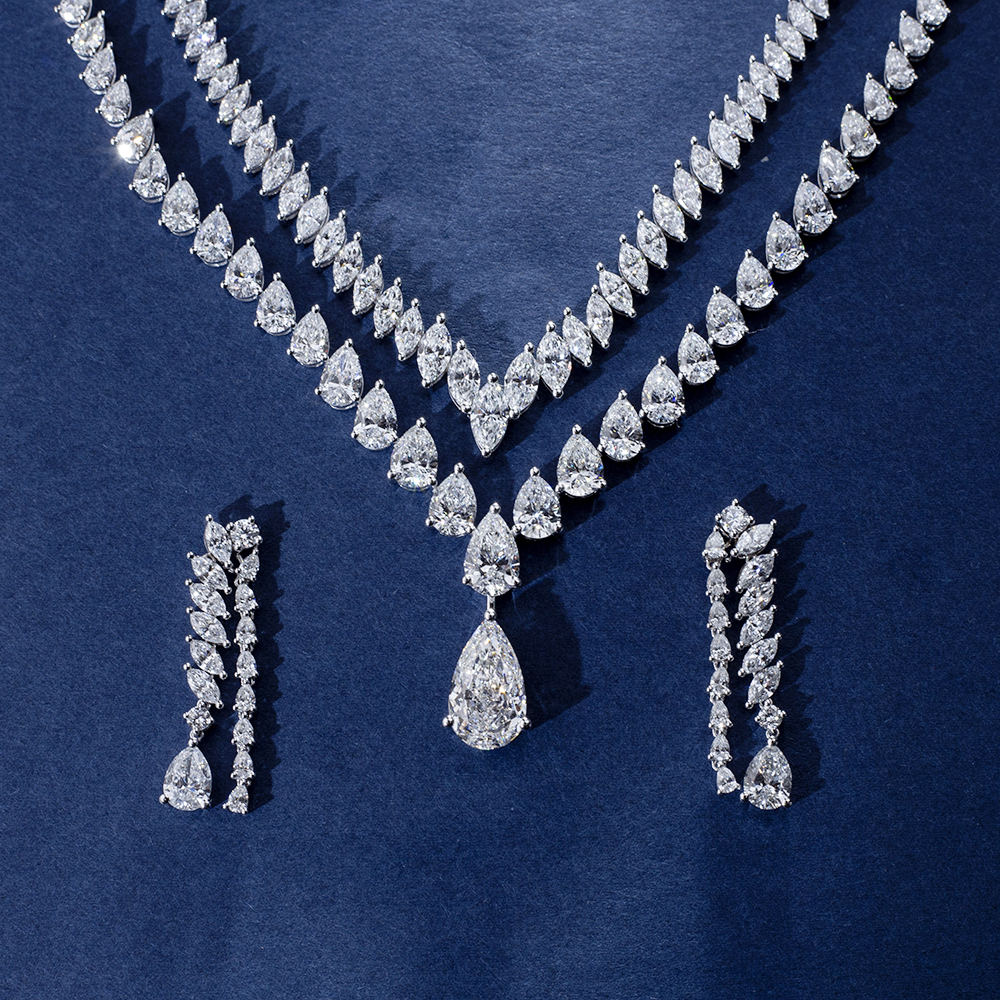 MSN-852 Messi Alahas Customized Pear porma Lab Grown Diamond Alahas Set Messi Alahas 14