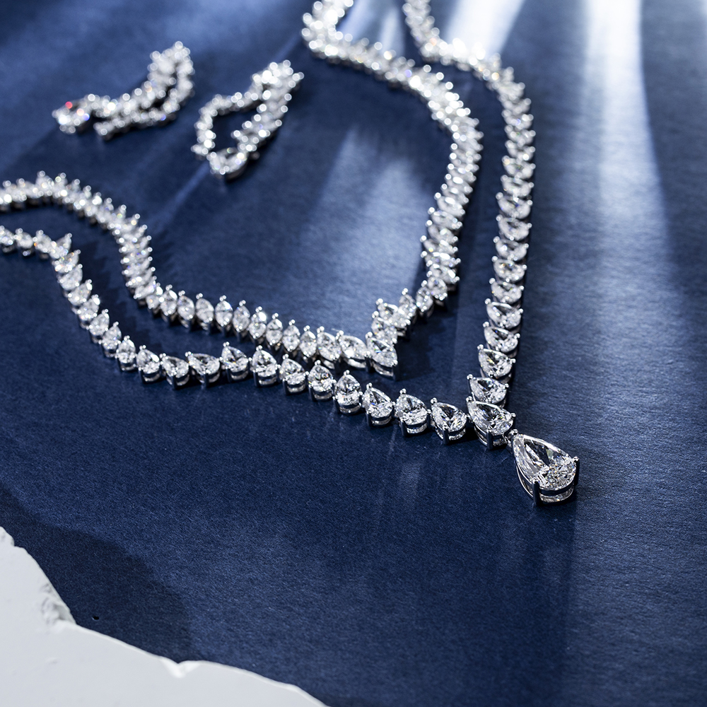 MSN-852 Messi Alahas Customized Pear porma Lab Grown Diamond Alahas Set Messi Alahas 18