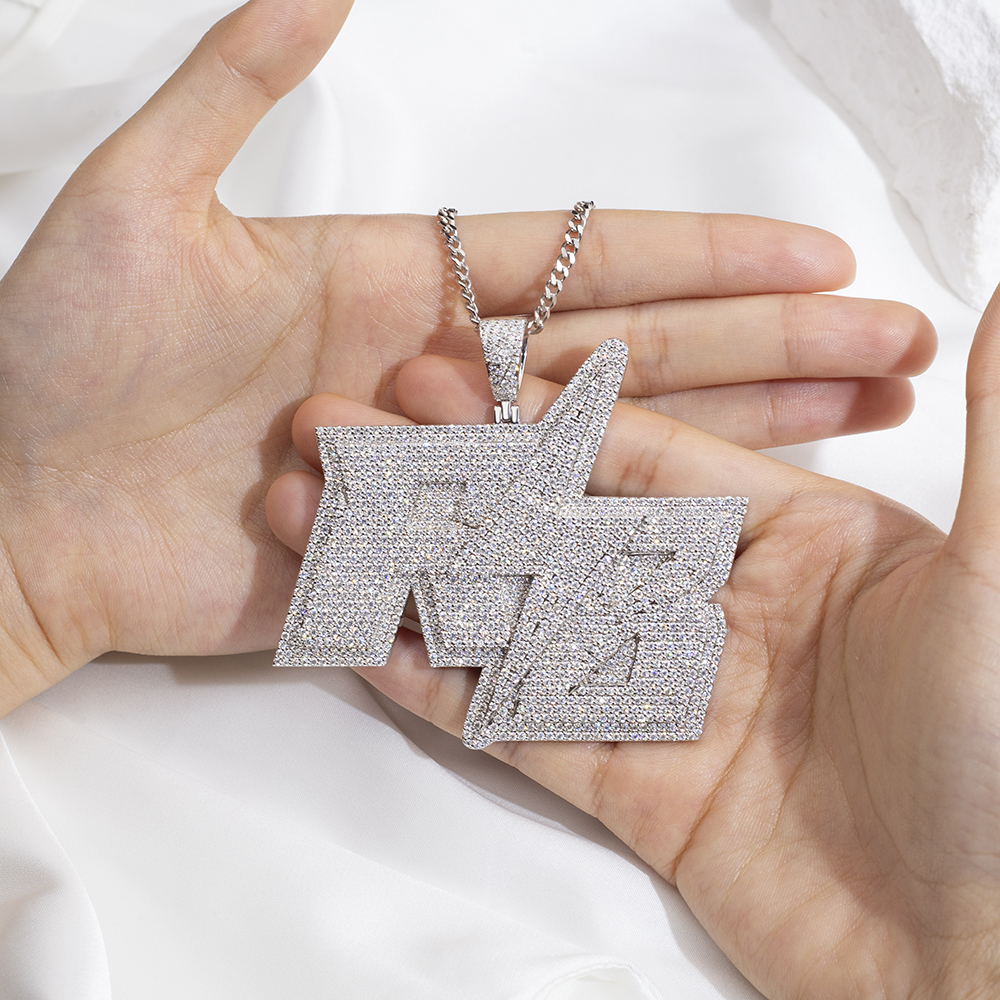 MSN-851 Sliver Moissanite Lightning Pandant Chain Cool Style Necklace 11