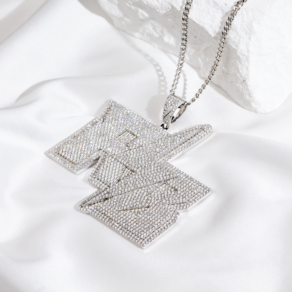 MSN-851 Sliver Moissanite Lightning Pandant Chain Cool Style Necklace 9