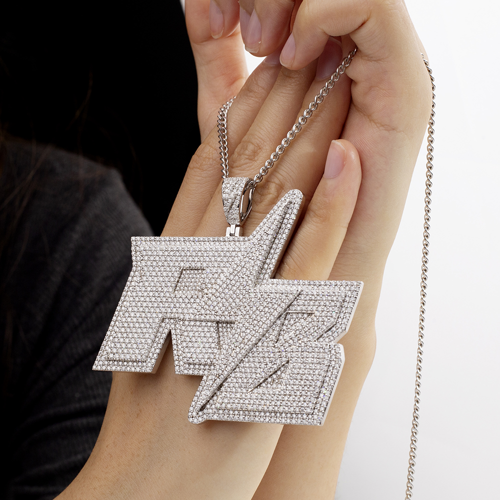 MSN-851 Sliver Moissanite Lightning Pandant Chain Cool Style Necklace 12