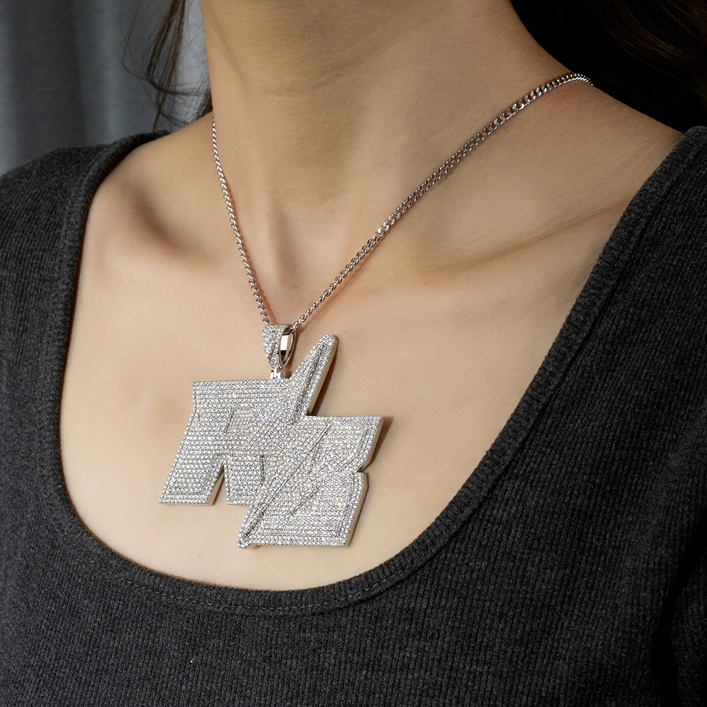 MSN-851 Sliver Moissanite Lightning Pandant Chain Cool Style Necklace 13