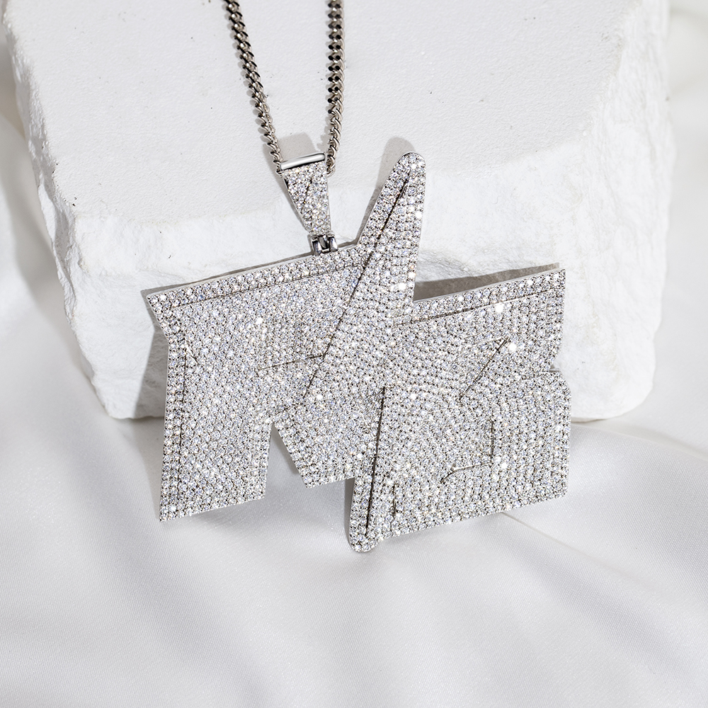 MSN-851 Sliver Moissanite Lightning Pandant Chain Cool Style Necklace 10