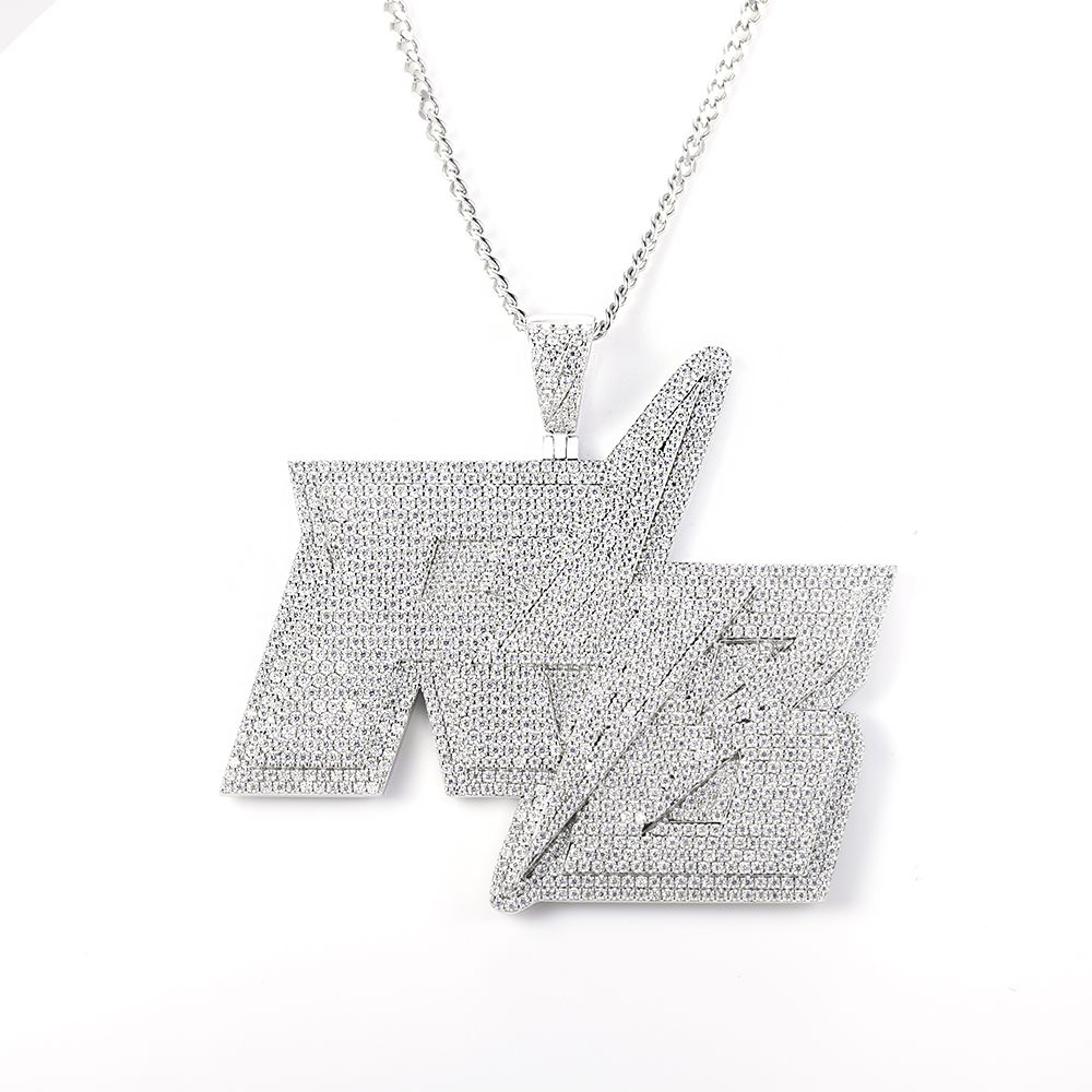 MSN-851 Sliver Moissanite Lightning Pandant Chain Cool Style Necklace 8