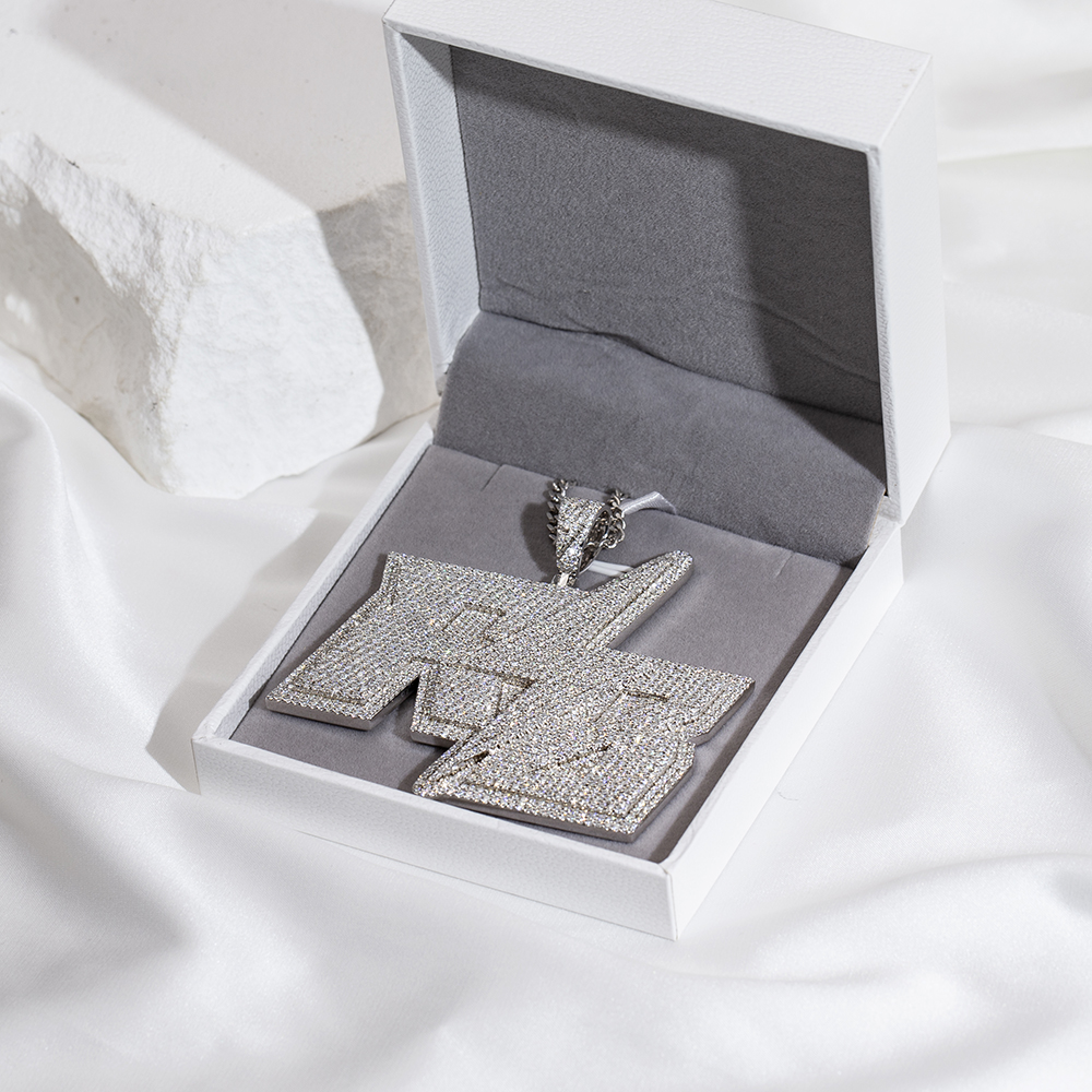 MSN-851 Sliver Moissanite Lightning Pandant Chain Cool Style Necklace 14