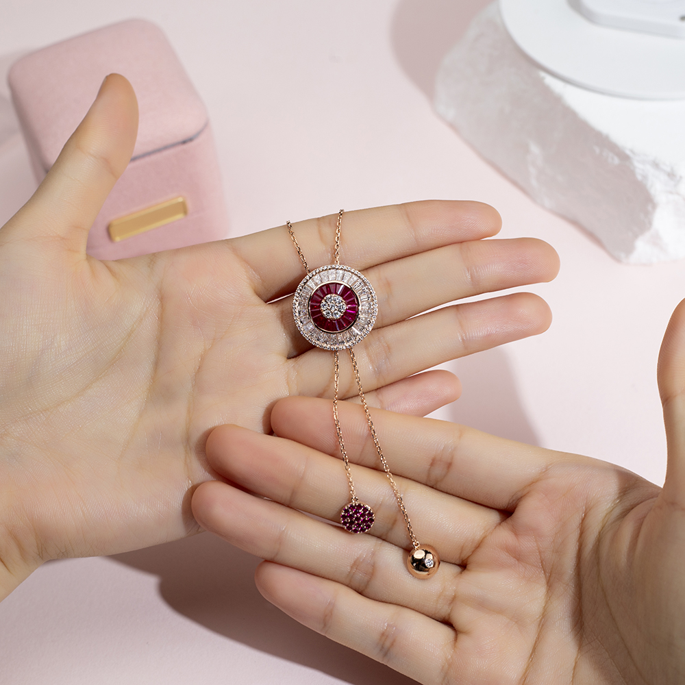 MSN-850 Fashion 18K Rose Gold Round Lab Grown Diamond& Sapphire Pretty Necklace | Messi Jewelry 16