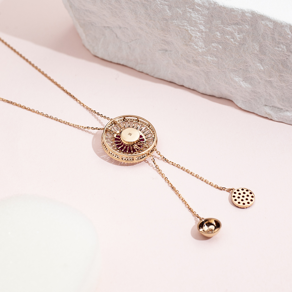 MSN-850 Fashion 18K Rose Gold Round Lab Grown Diamond& Sapphire Pretty Necklace | Messi Jewelry 14