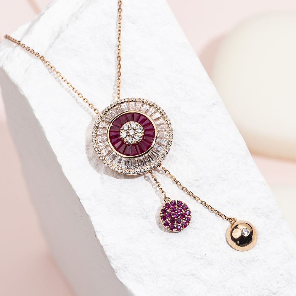 MSN-850 Fashion 18K Rose Gold Round Lab Grown Diamond& Sapphire Pretty Necklace | Messi Jewelry 8