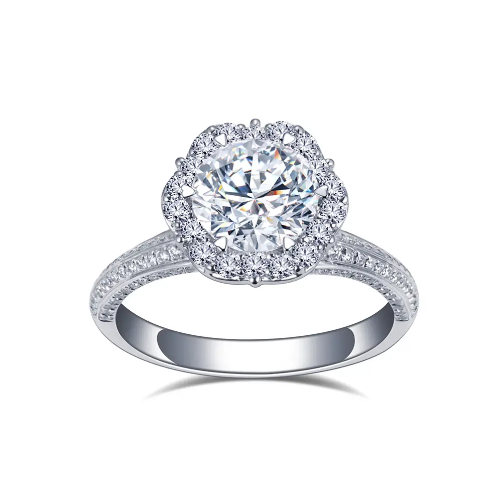 Anello di diamante coltivato MSR-1734 Banda di fidanzamento in oro anello Halo | Gioielli Messi 1