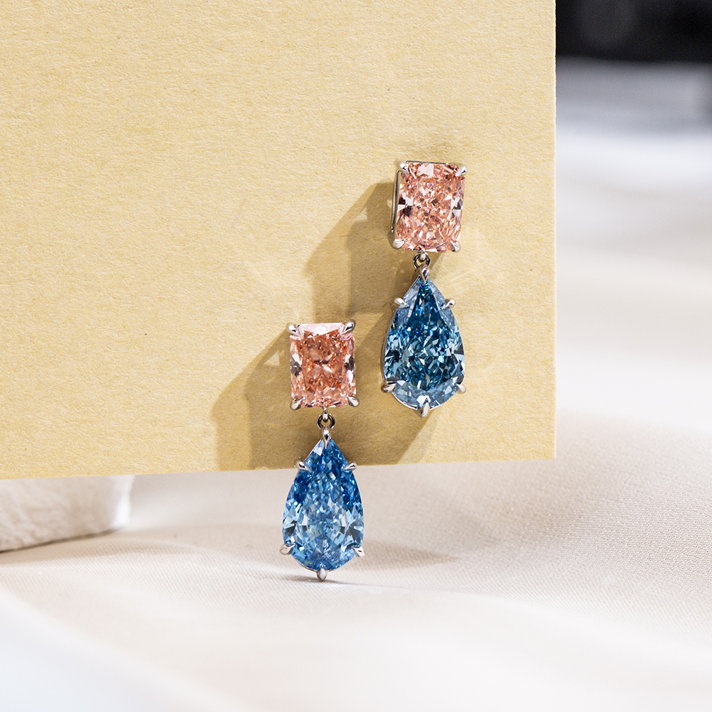 Messi Alahas MSE-794 Coloured Lab Diamond Pear Radiant Cut 18K White Gold Earring Custom Alahas 10