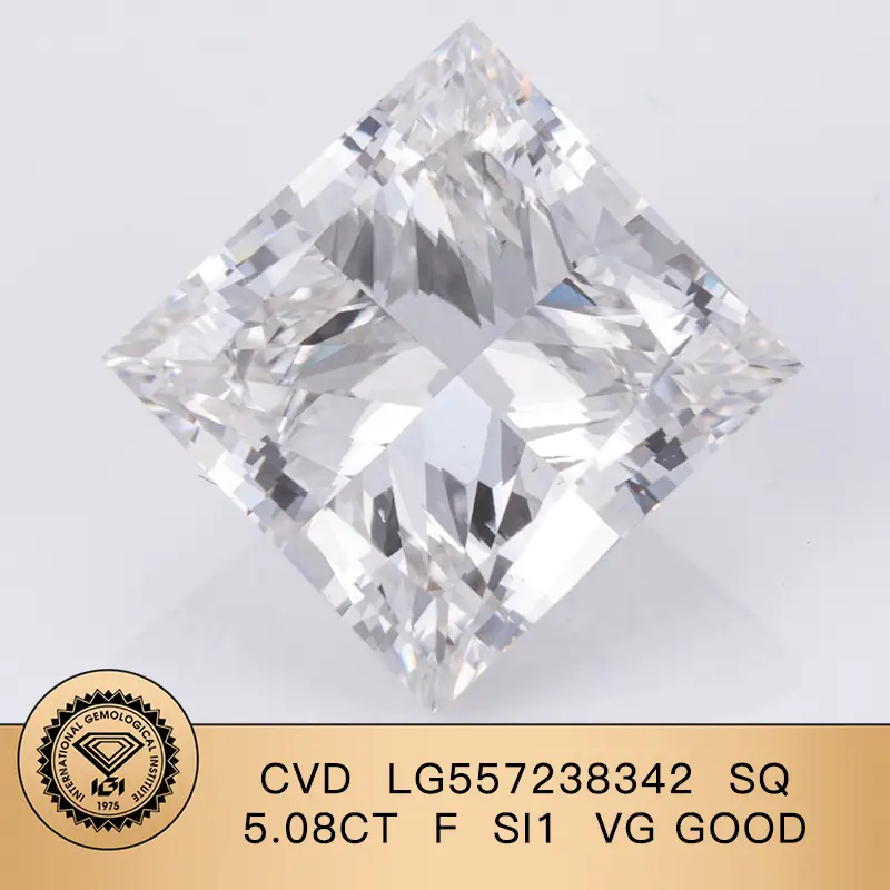 Qualità CVD Square Princess 5.08ct f Si1 Vg Good Lab Diamond LG557238342 | Gioielli Messi 1