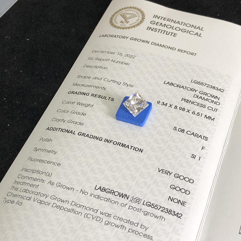 Quality CVD Square Princess 5.08CT F SI1 VG GOOD Lab Diamond LG557238342 | Messi Jewelry 7