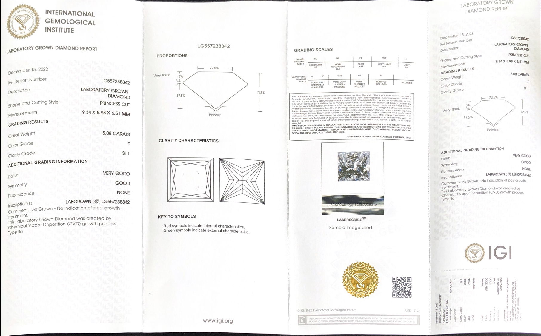 Quality CVD Square Princess 5.08CT F SI1 VG GOOD Lab Diamond LG557238342 | Messi Jewelry 8