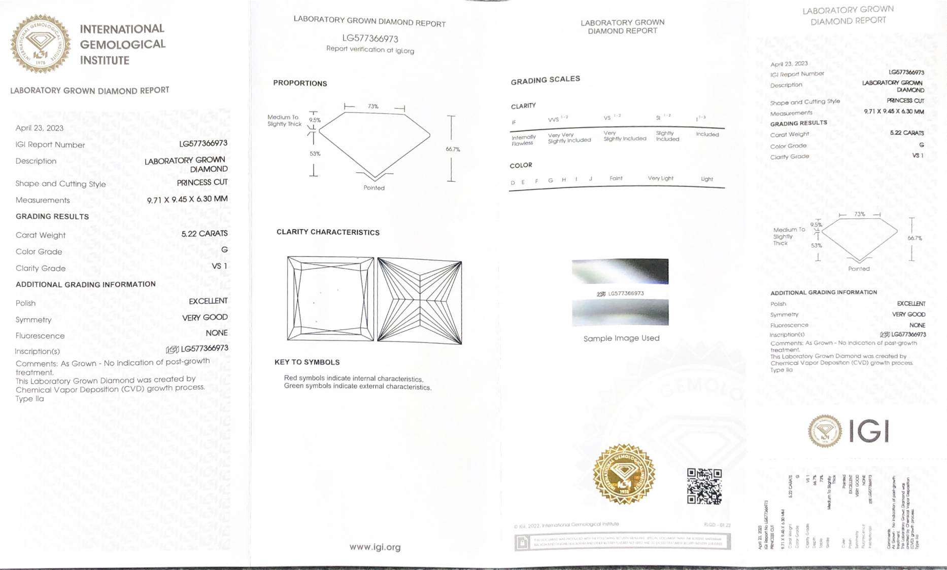 Special Cut Square Princess 5.22carat G VS1 EX VG CVD Lab Diamond LG577366973 9