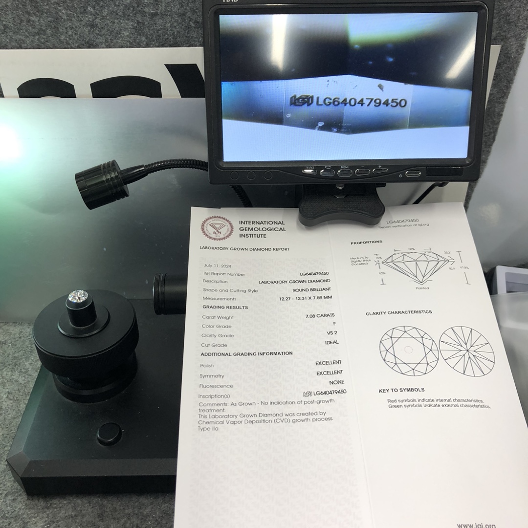 Pusingan Barang Kemas Messi 7.08CT F VS2 ID EX EX CVD Lab Diamond dengan sijil IGI LG640479450 12
