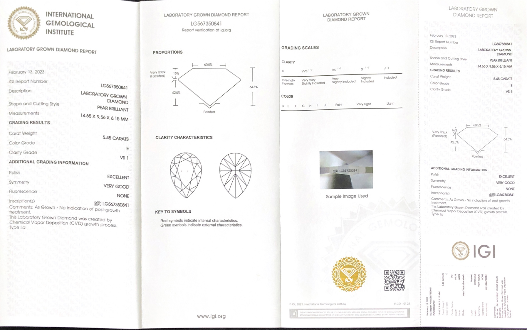 Labing maayo nga Pear 5.45CT E VS1 EX VG LG567350841 IGI Lab Grown Diamond Company - Messi Alahas 9
