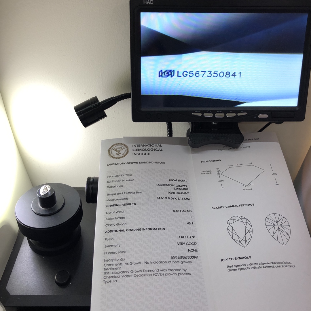 Labing maayo nga Pear 5.45CT E VS1 EX VG LG567350841 IGI Lab Grown Diamond Company - Messi Alahas 13