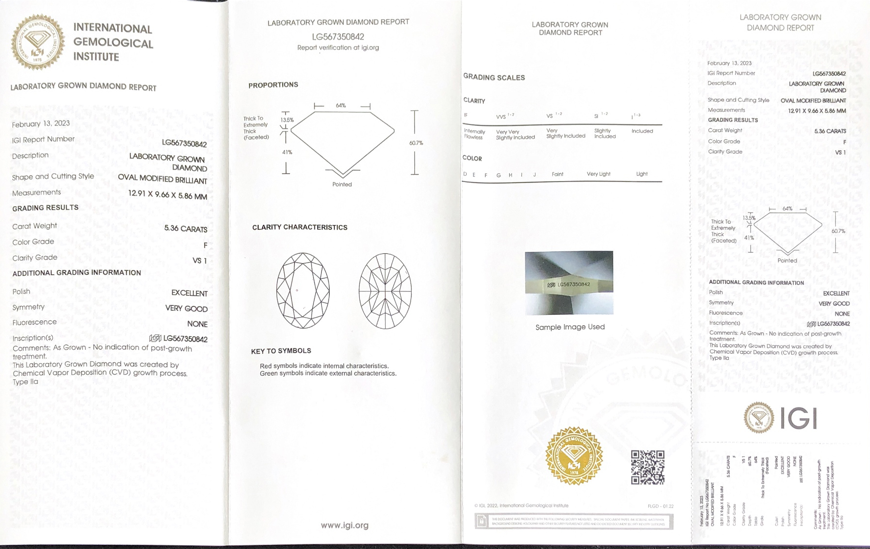 Oval 5.36CT F VS1 EX VG LG567350842 IGI Lab Grown Diamond 8