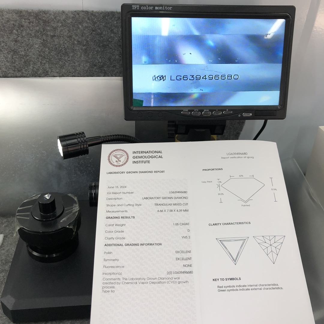 Messi Jewelry CVD Lab Diamond  LG639496680 TRIANGULAR MIXED CUT 1.05CT  D  VVS2  EX EX 11