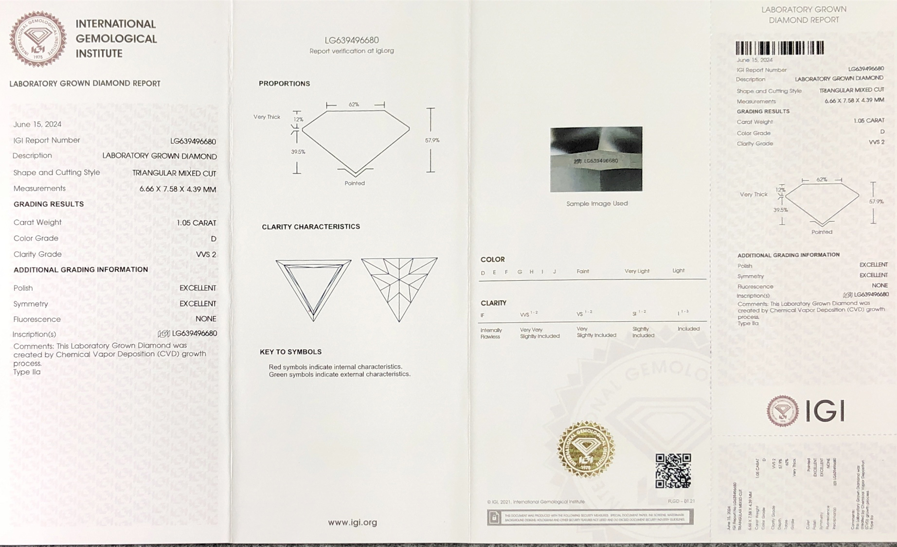 Messi Jewelry CVD Lab Diamond LG639496680 TRIANGULAR MIXED CUT 1.05CT D VVS2 EX EX 7