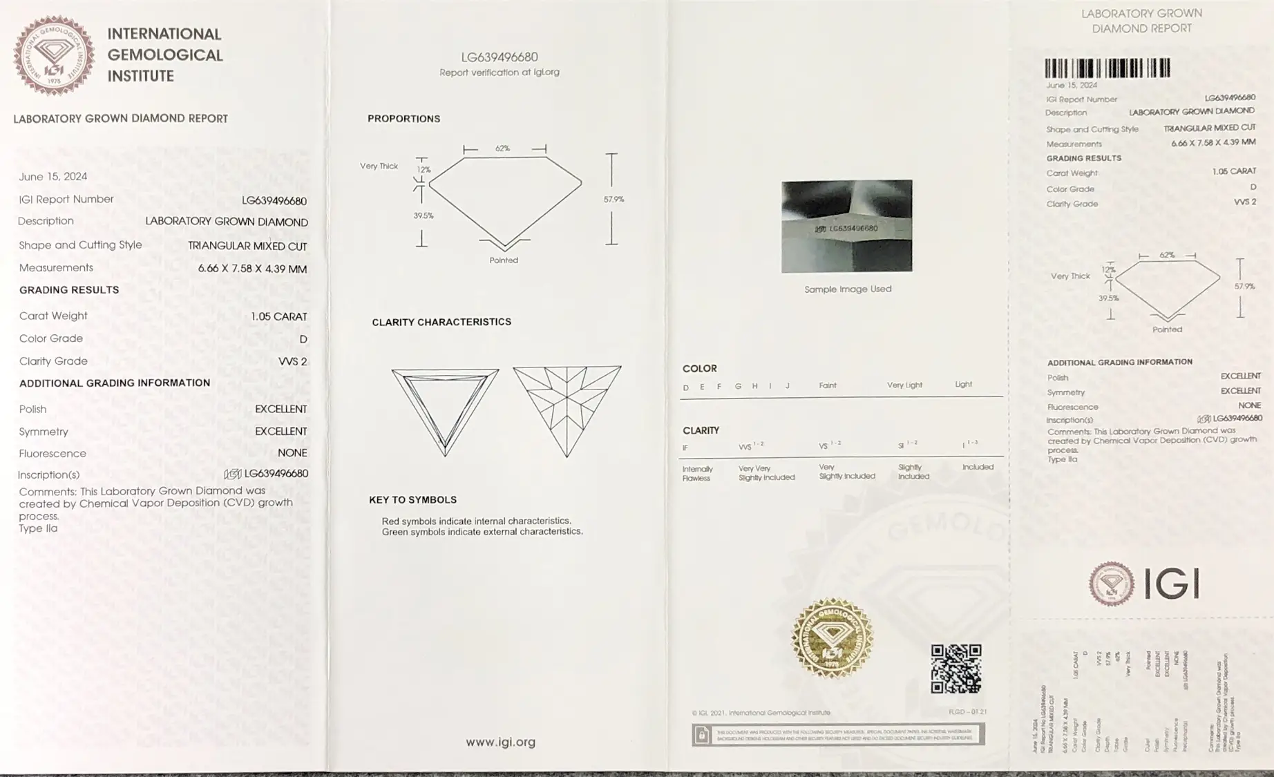 Lab Diamond Triangular Cut 1.05CT D VVS2 Ex Ex 4