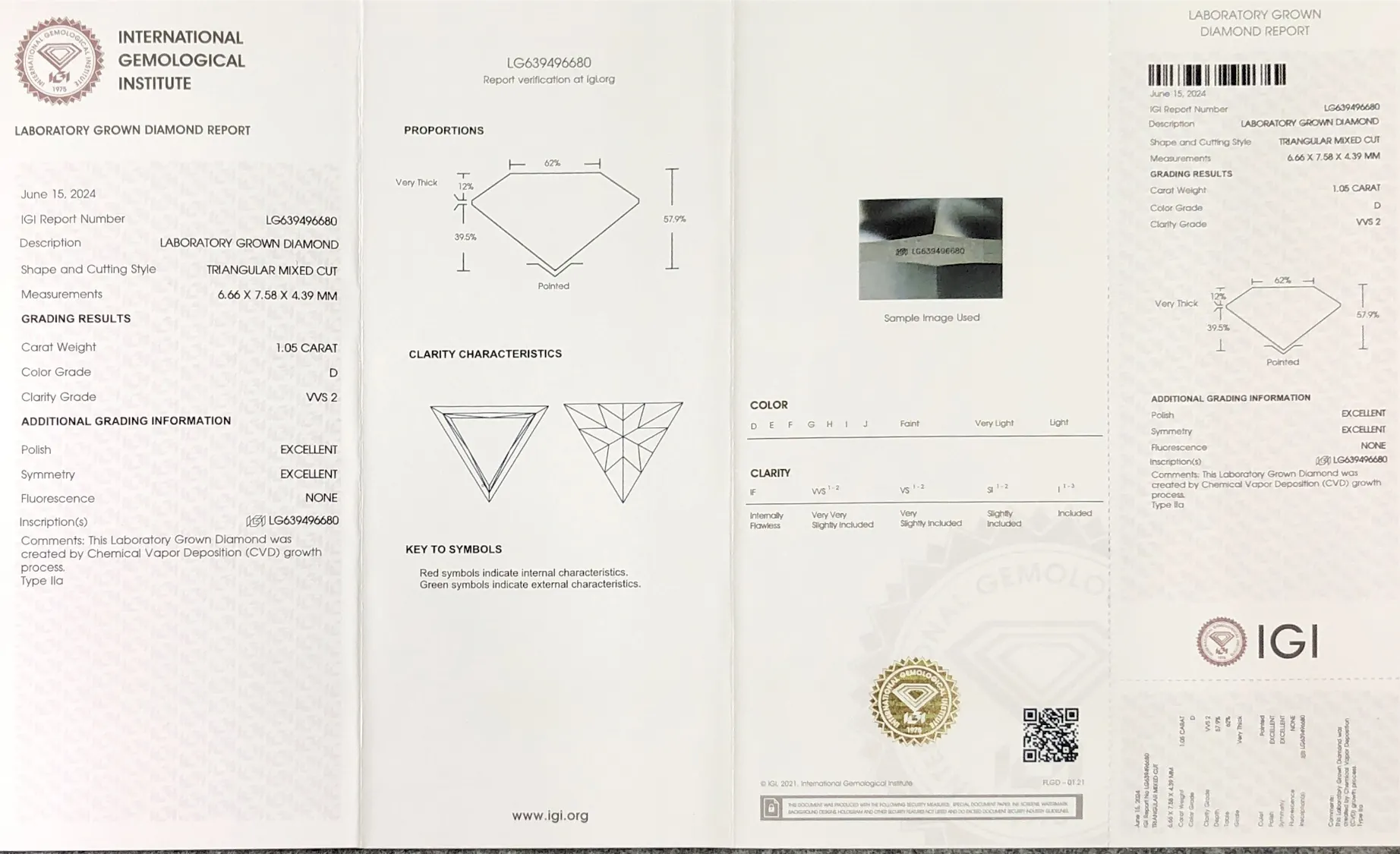 Lab Diamond Triangular Cut 1.05CT D VVS2 Ex Ex 4