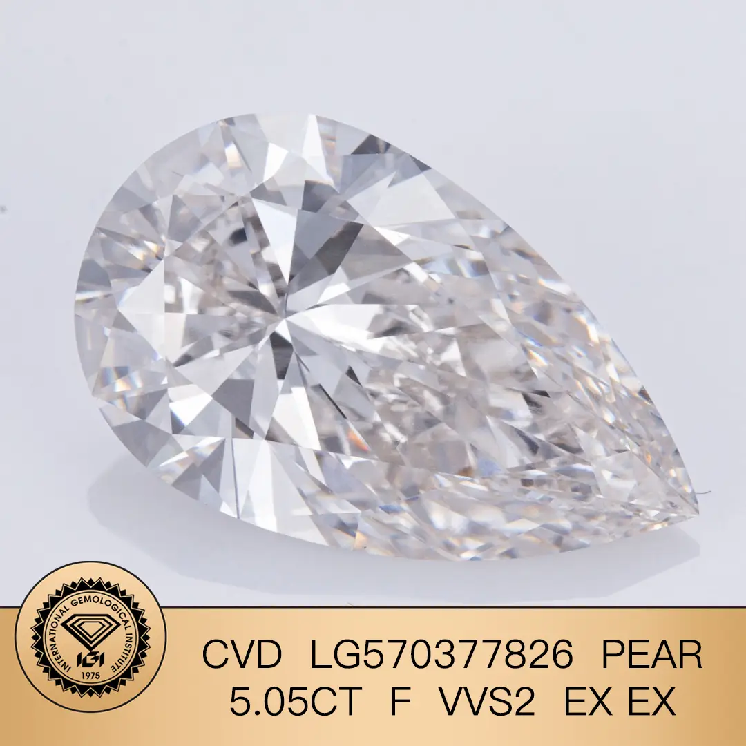 Forma di pera 5.05Carat F VVS2 EX EX CVD Lab Diamond con certificato IGI LG570377826 1