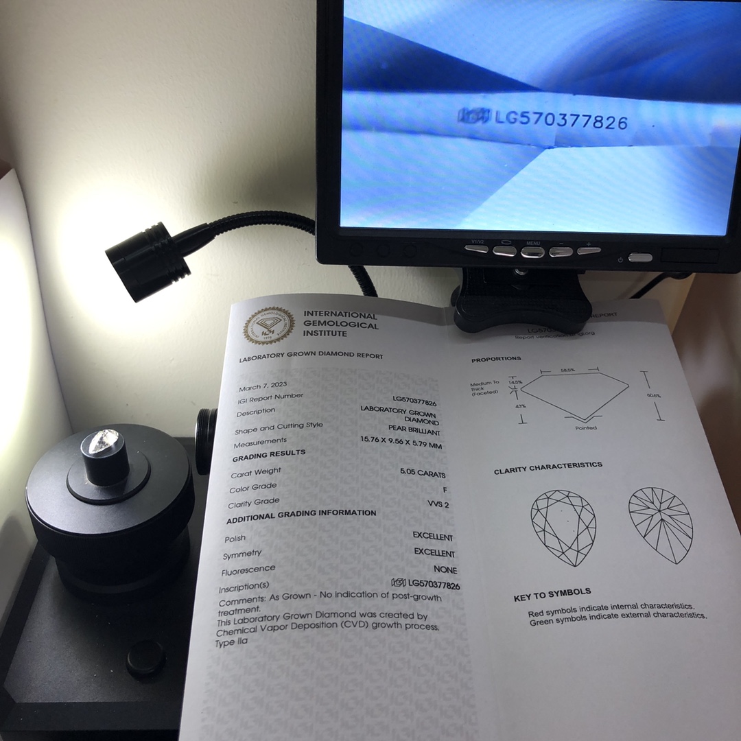 Pear nga porma 5.05carat F VVS2 EX EX CVD Lab Diamond nga adunay IGI certificate LG570377826 13