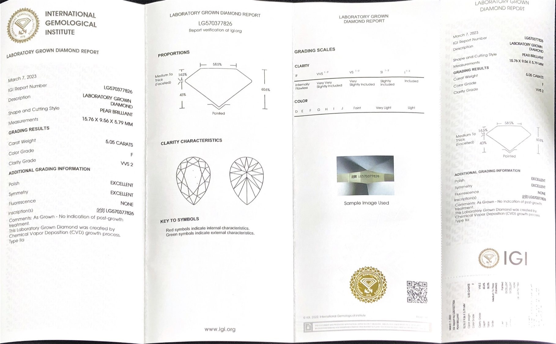 Pear nga porma 5.05carat F VVS2 EX EX CVD Lab Diamond nga adunay IGI certificate LG570377826 9