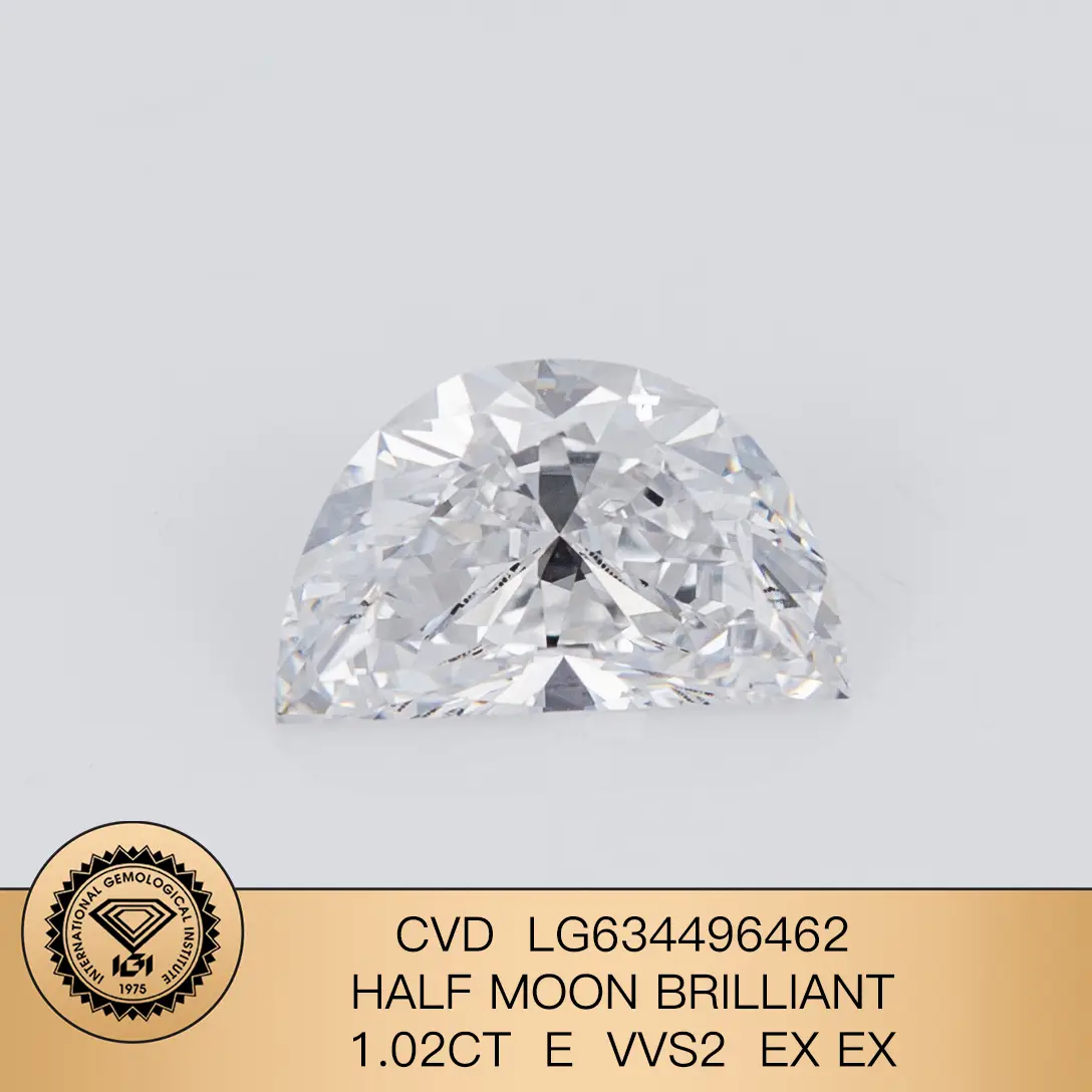 Messi Jewelry CVD Lab Diamond LG634496462 Half Moon Brilliant 1.02ct E VVS2 EX Ex 1