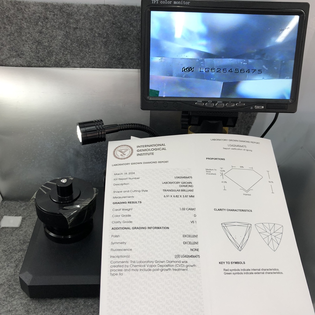 Messi Jewlery Lab Diamond CVD TRIANGULAR BRILLIANT 1.02CT D VS1 LG626456475 11