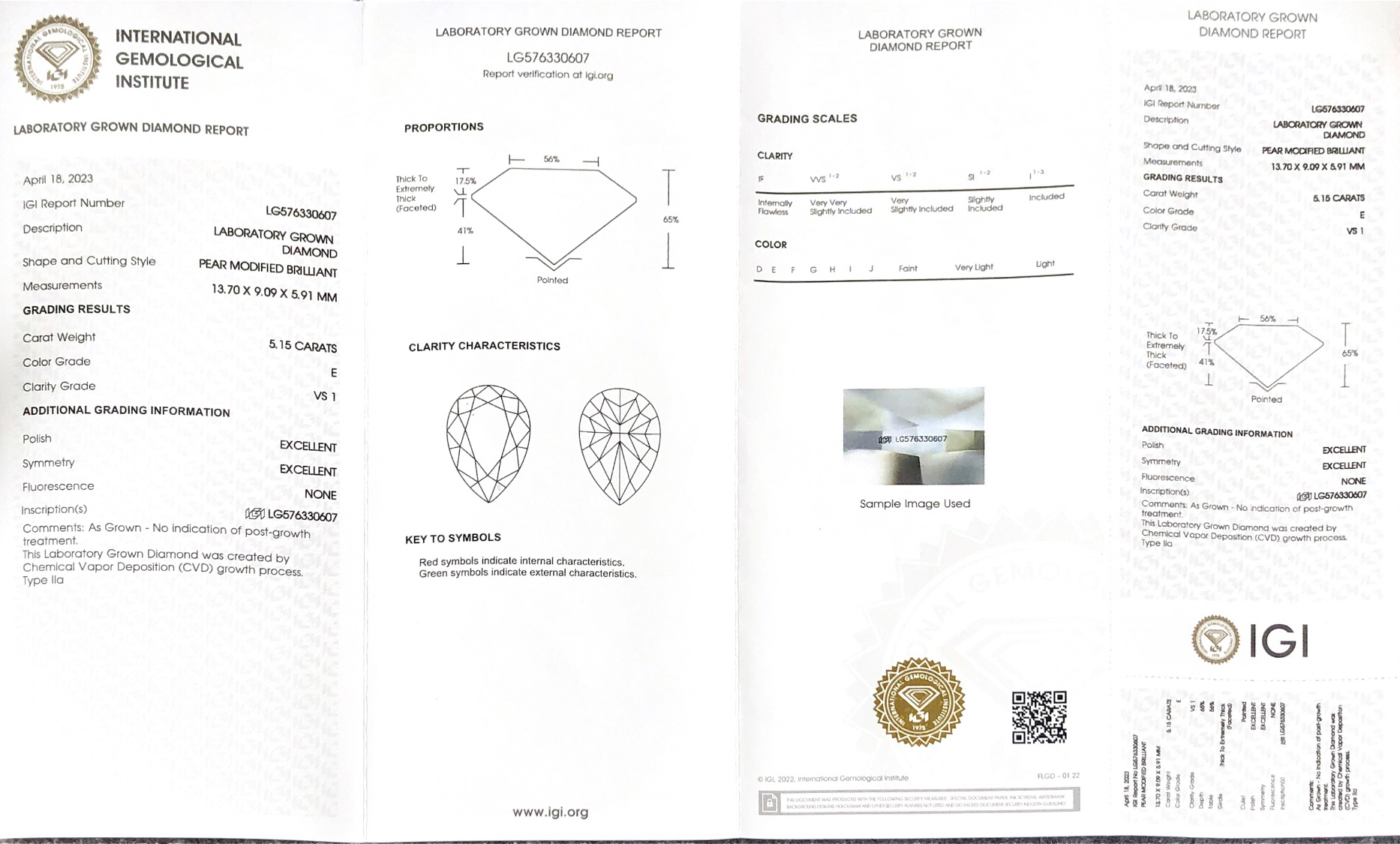 Ipasibo ang Cut Pear Shape 5.15carat E VS1 EX EX CVD Lab Diamond nga adunay IGI certificate LG576330607 9