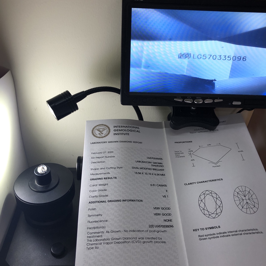 Messi Jewelry Oval shape 6.51carat E VS1 VG VG  CVD Lab Diamond with IGI certificate LG570335096 12