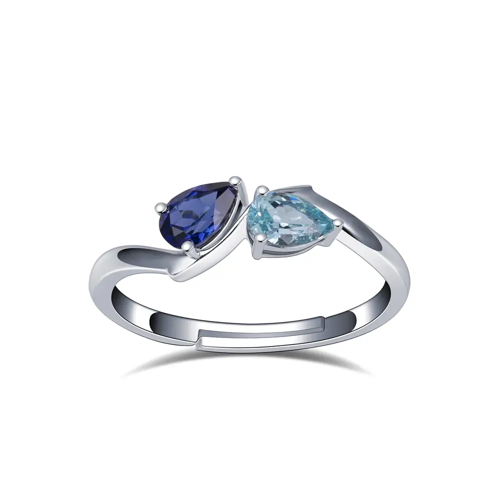 MSR-1724 18K White Gold Lab Gemstone Royal Blue Personalized Gioielli Due pietre Anello 1