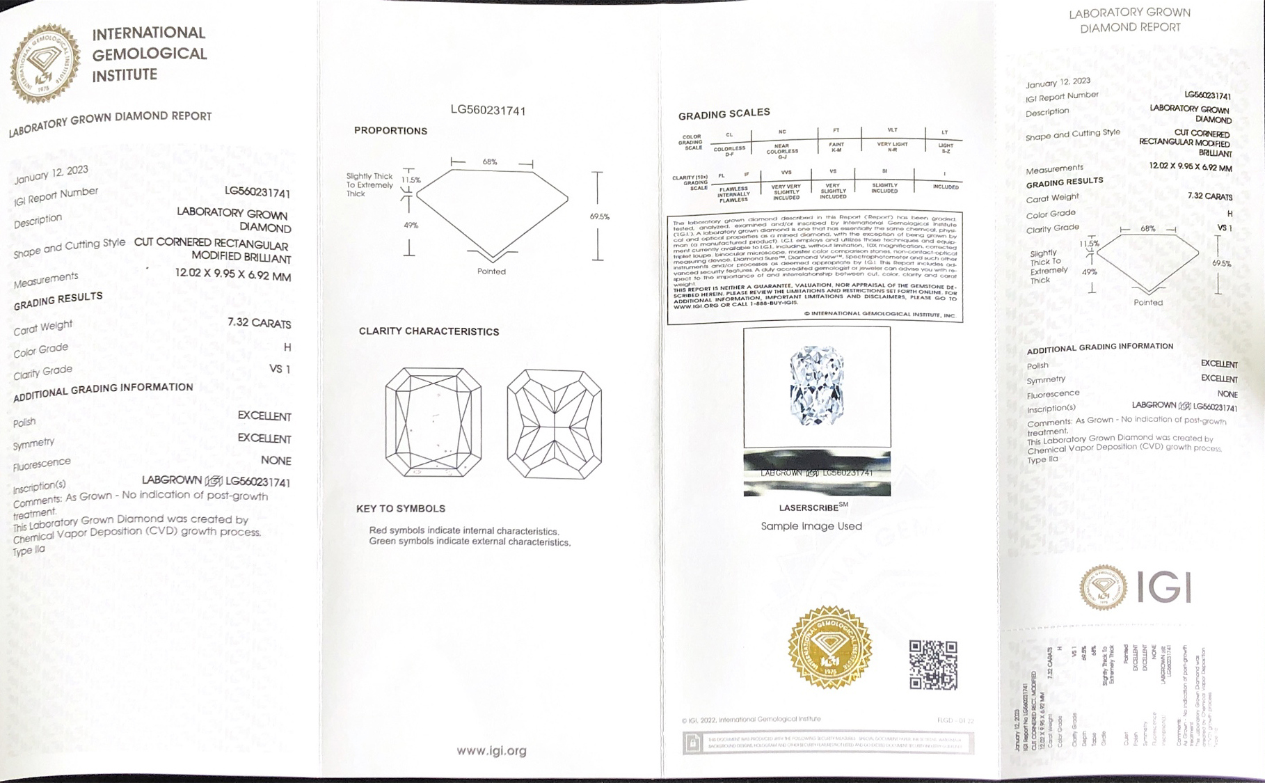 Ipasibo ang Cushion cut 7.32carat H VS1 EX EX Lab Diamond nga adunay IGI certificate LG560231741 9
