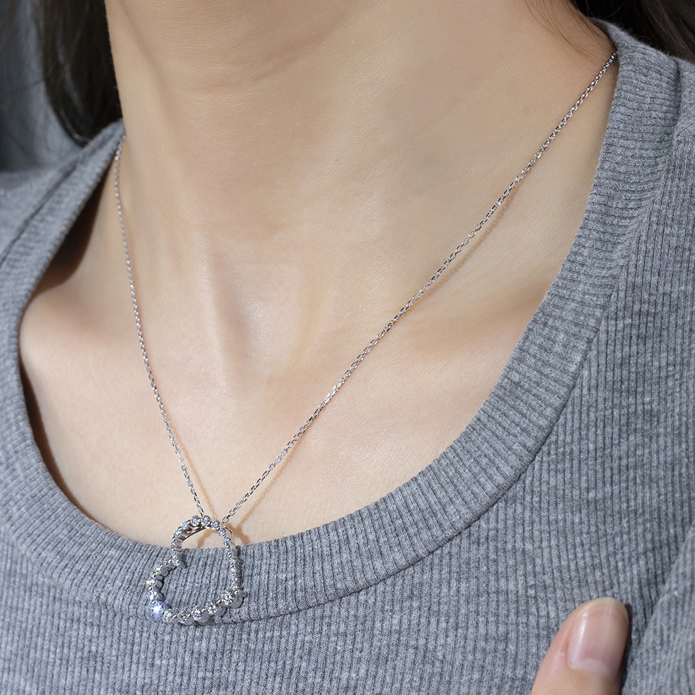 MSN-846 Customize Gradual change Heart shape Forever Love 18K solid gold Lab Diamond Necklace-Messi Jewelry 13