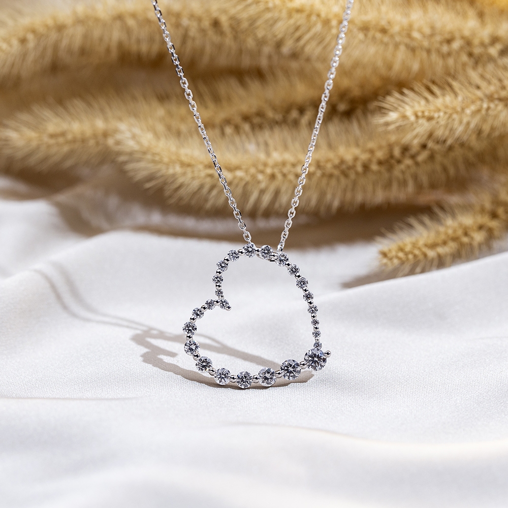 MSN-846 Customize Gradual change Heart shape Forever Love 18K solid gold Lab Diamond Necklace-Messi Jewelry 8