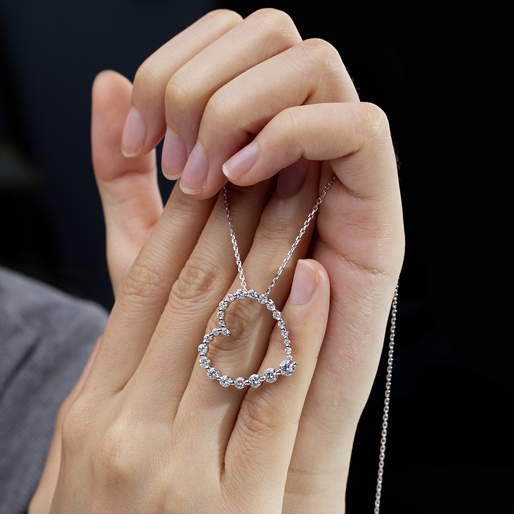 MSN-846 Customize Gradual change Heart shape Forever Love 18K solid gold Lab Diamond Necklace-Messi Jewelry 12